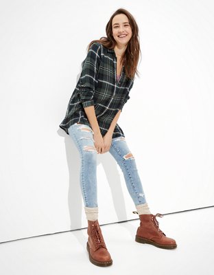 AE Plaid Tunic Flannel Shirt
