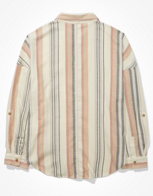AE Oversized Striped Button-Up Shirt