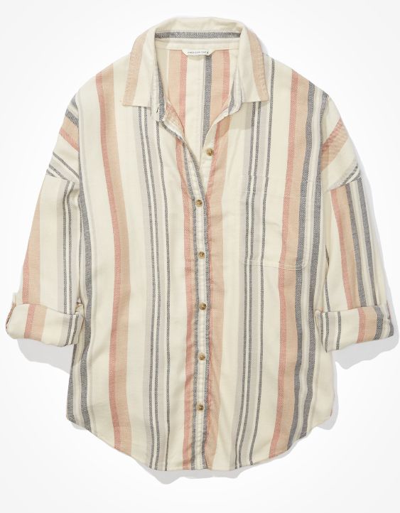 AE Oversized Striped Button-Up Shirt