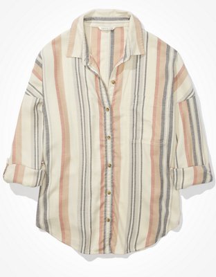 AE Oversized Striped Button-Up Shirt