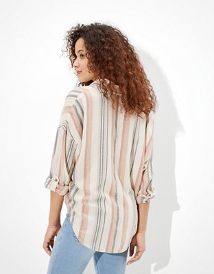 AE Oversized Striped Button-Up Shirt