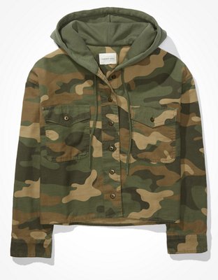 AE Cropped Camo Shirt Jacket