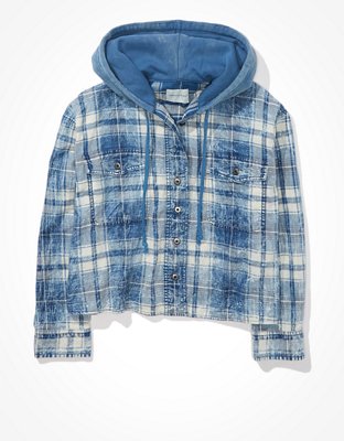 Женские рубашки American Eagle AE Plaid Hooded Button-Up Shirt — фото 3