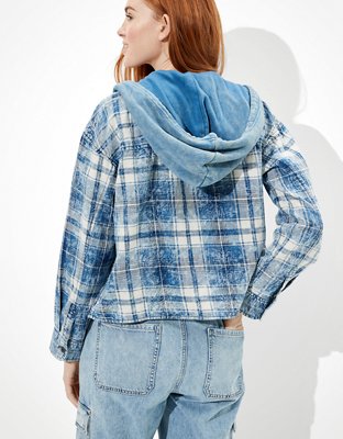 Женские рубашки American Eagle AE Plaid Hooded Button-Up Shirt — фото 2