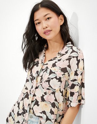 AE Cropped Resort Button-Up Shirt