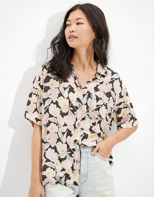 Женские рубашки American Eagle AE Cropped Resort Button-Up Shirt — фото 5