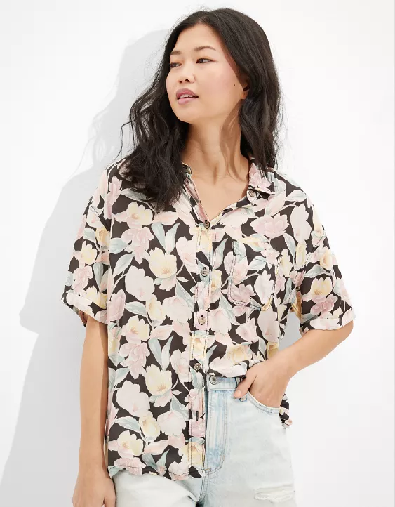 AE Cropped Resort Button-Up Shirt