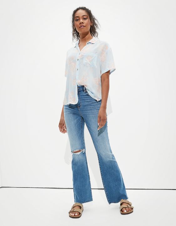 AE Cropped Resort Button-Up Shirt