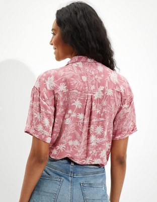 AE Cropped Resort Button-Up Shirt