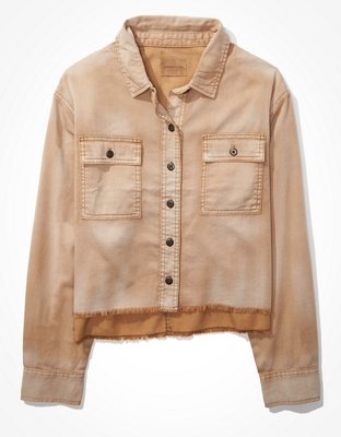 Женские топы American Eagle AE Cropped Military Shacket — фото 3