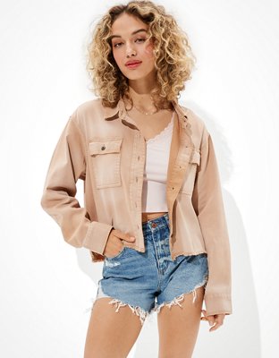 Женские топы American Eagle AE Cropped Military Shacket — фото 4