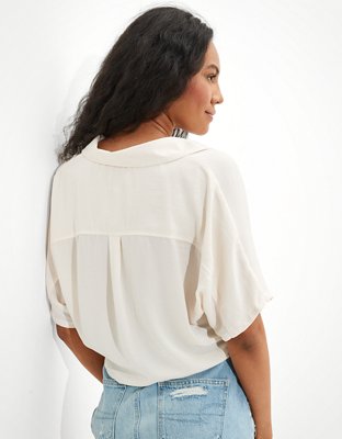 AE Silky Short-Sleeve Button-Up Shirt