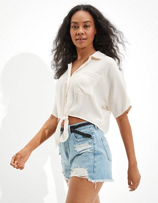 AE Silky Short-Sleeve Button-Up Shirt