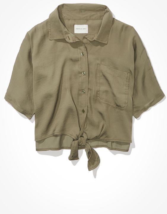 AE Silky Short-Sleeve Button-Up Shirt
