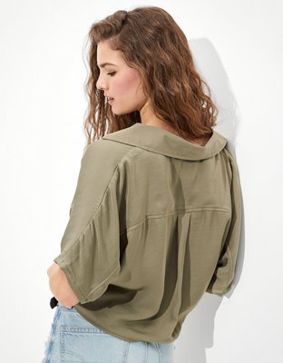 AE Silky Short-Sleeve Button-Up Shirt