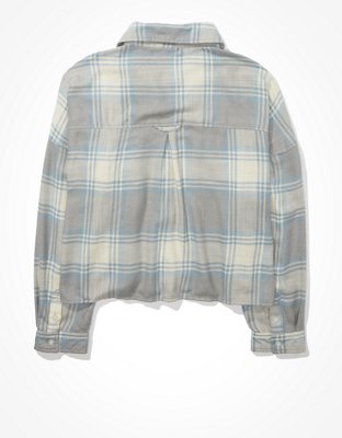 AE Cropped Plaid Flannel Shirt