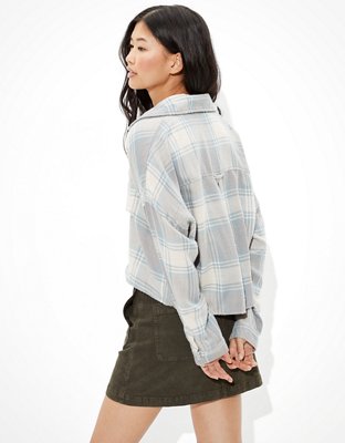 AE Cropped Plaid Flannel Shirt