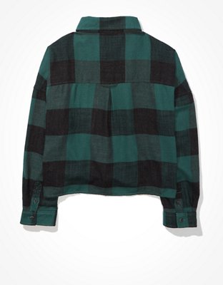 AE Cropped Plaid Flannel Shirt