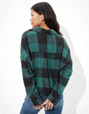 AE Cropped Plaid Flannel Shirt