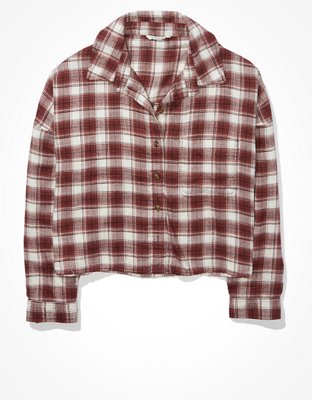AE Cropped Plaid Flannel Shirt