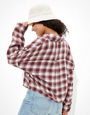 AE Cropped Plaid Flannel Shirt