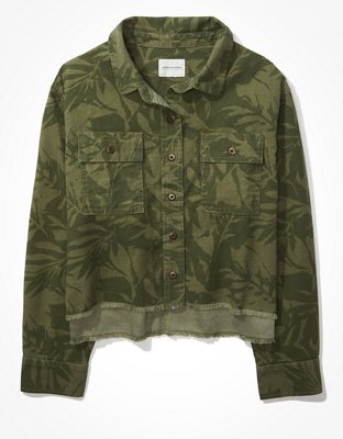 Женские топы American Eagle AE Cropped Jungle Military Shacket — фото 3
