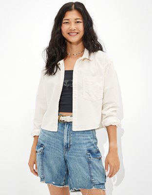 AE Cropped Corduroy Button-Up Shirt