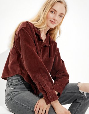 AE Cropped Corduroy Button-Up Shirt