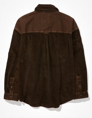 Женские рубашки American Eagle AE Long-Sleeve Mixed Fabric Corduroy Shirt — фото 4