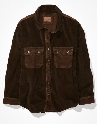 Женские рубашки American Eagle AE Long-Sleeve Mixed Fabric Corduroy Shirt — фото 3