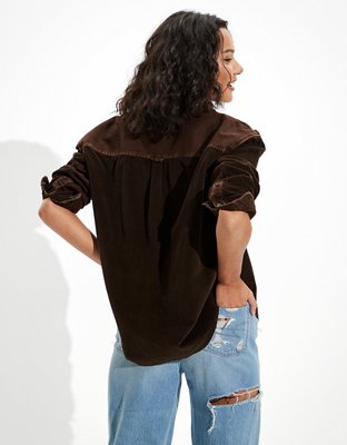 Женские рубашки American Eagle AE Long-Sleeve Mixed Fabric Corduroy Shirt — фото 2