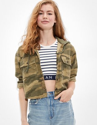 AE Camo Cropped Hooded Shirt