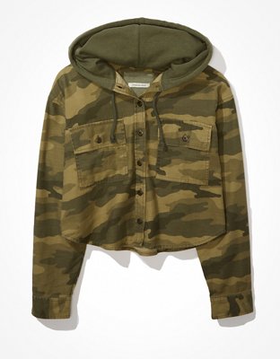 Женские рубашки American Eagle AE Camo Cropped Hooded Shirt — фото 3