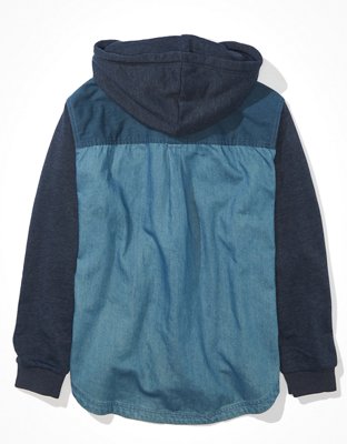 AE Long-Sleeve Patchwork Denim Hoodie Shirt