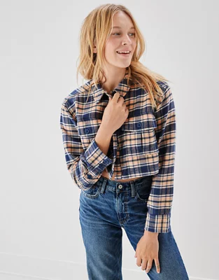 AE Cropped Flannel Shirt