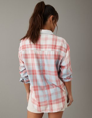 AE Camisa Estilo Suéter Cerrado Extragrande de Diseño Escocés