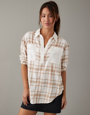 AE Camisa Estilo Suéter Cerrado Extragrande de Diseño Escocés