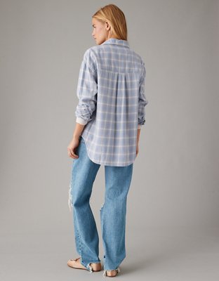 Женские рубашки American Eagle AE Long-Sleeve Plaid Flannel Shirt — фото 2