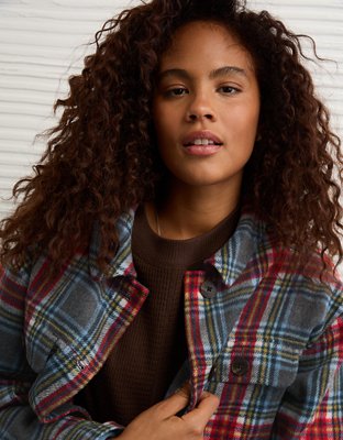 Женские куртки American Eagle AE Oversized Plaid Shacket, цвет: Разноцветный — фото 6