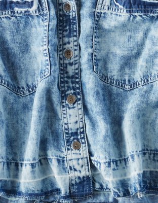 Женские рубашки American Eagle AE Released-Hem Cropped Denim Shirt — фото 5
