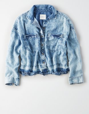 Женские рубашки American Eagle AE Released-Hem Cropped Denim Shirt — фото 3