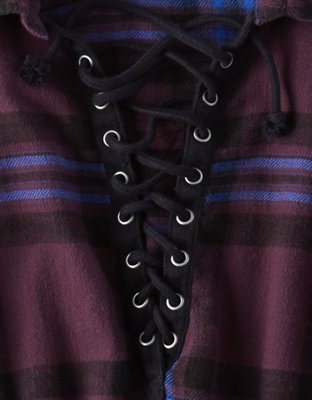 American Eagle AE LACE-UP PLAID FLANNEL — фото 5