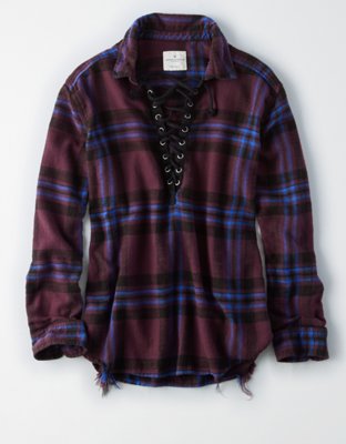 American Eagle AE LACE-UP PLAID FLANNEL — фото 3