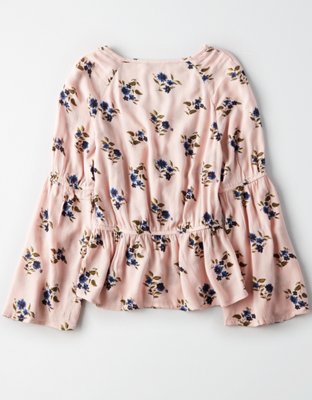 Женские топы American Eagle AE Printed Wrap Front Peplum Surplice Top — фото 4