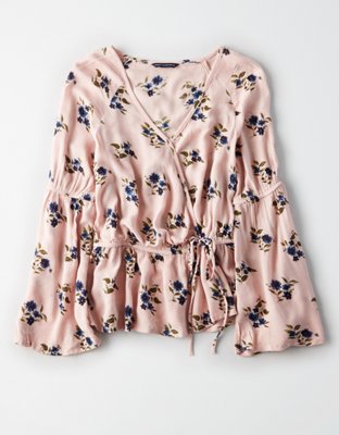 Женские топы American Eagle AE Printed Wrap Front Peplum Surplice Top — фото 3