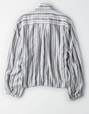 Женские рубашки American Eagle AE STRIPED PUFF SLEEVE BUTTON-DOWN SHIRT — фото 4