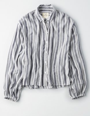 Женские рубашки American Eagle AE STRIPED PUFF SLEEVE BUTTON-DOWN SHIRT — фото 3
