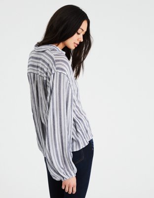 Женские рубашки American Eagle AE STRIPED PUFF SLEEVE BUTTON-DOWN SHIRT — фото 2