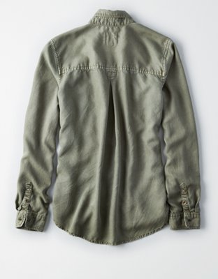 Женские рубашки American Eagle AE Floral Embroidery Military Shine Shirt — фото 4
