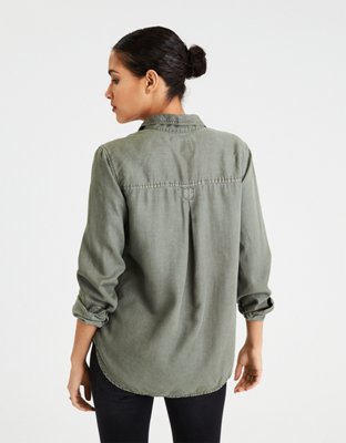 Женские рубашки American Eagle AE Floral Embroidery Military Shine Shirt — фото 2